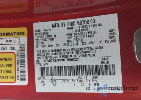 2024 Ford Bronco Sport Heritage from USA, damaged, VIN 3FMCR9G69RRE90321